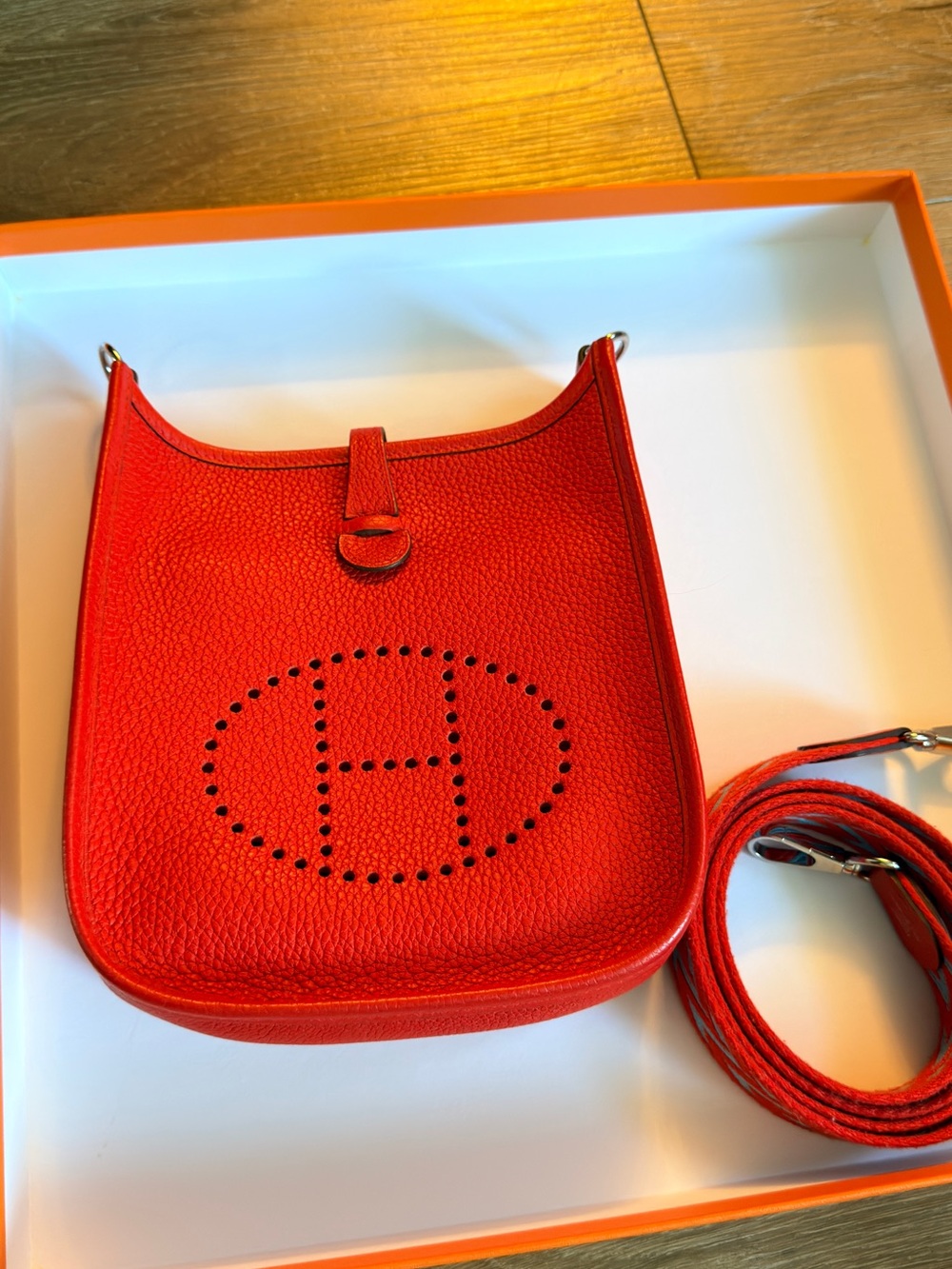 Authentic Hermes Evelyne TPM in Rouge PHW - Picture 16 of 16